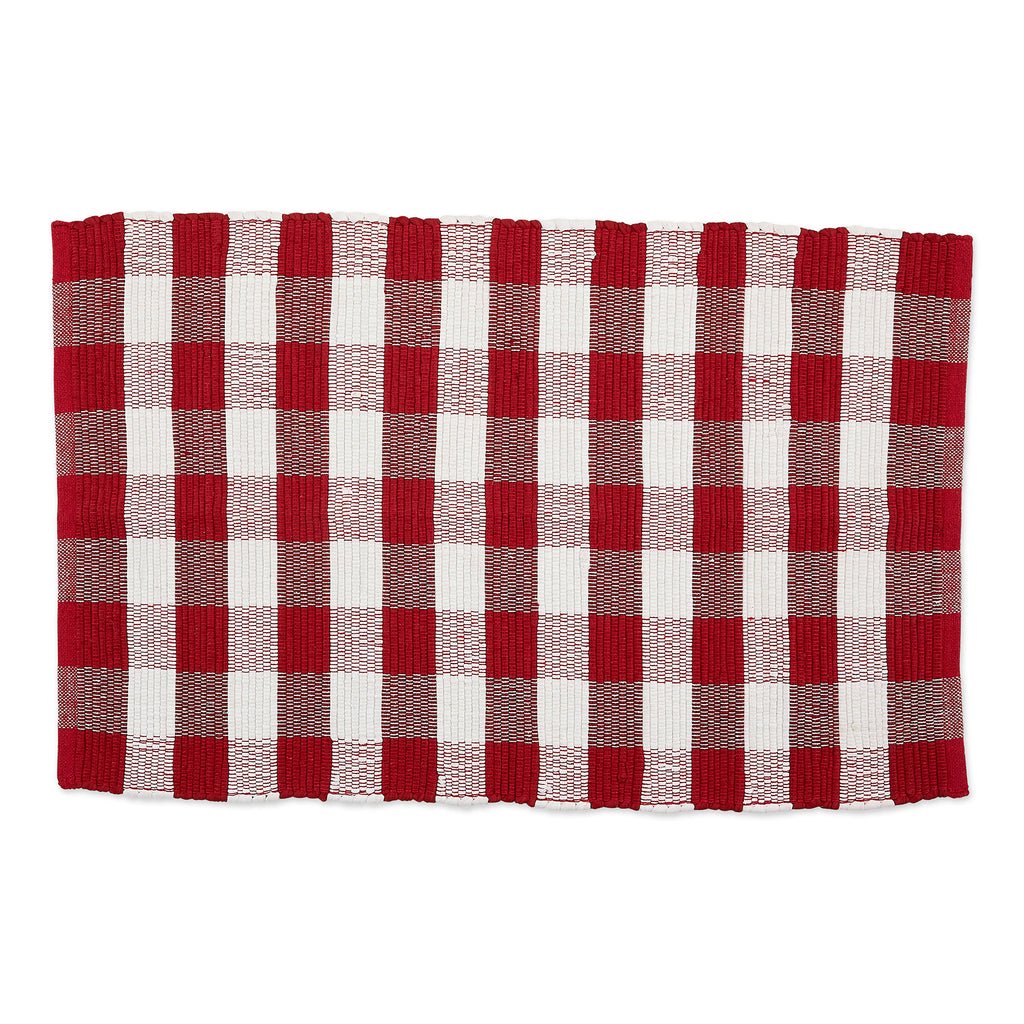 Red & White Buffalo Check Rag Rug 2x3 ft