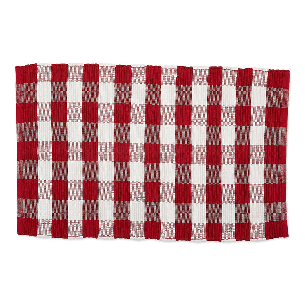 Red & White Buffalo Check Rag Rug 2x3 ft