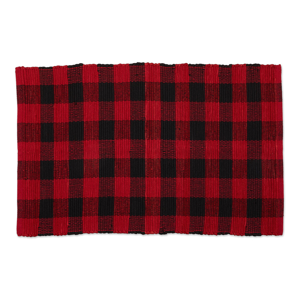 Red & Black Buffalo Check Rag Rug 2x3 ft