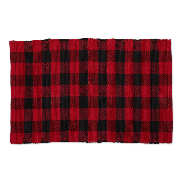 Red & Black Buffalo Check Rag Rug 2x3 ft