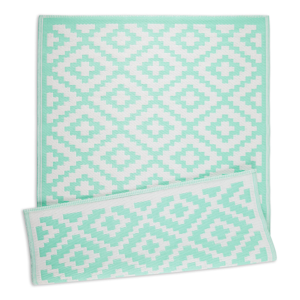 Aqua & White Mesa Outdoor Rug 4X6 Ft
