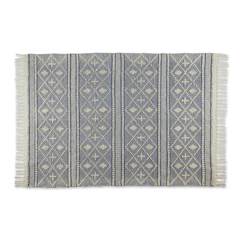 Natural And French Blue Diamond Textured Hand-Loomed Rug 4X6 Ft