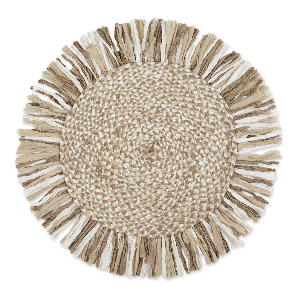 Stone/Off-White Rag Rug 3 Ft Round