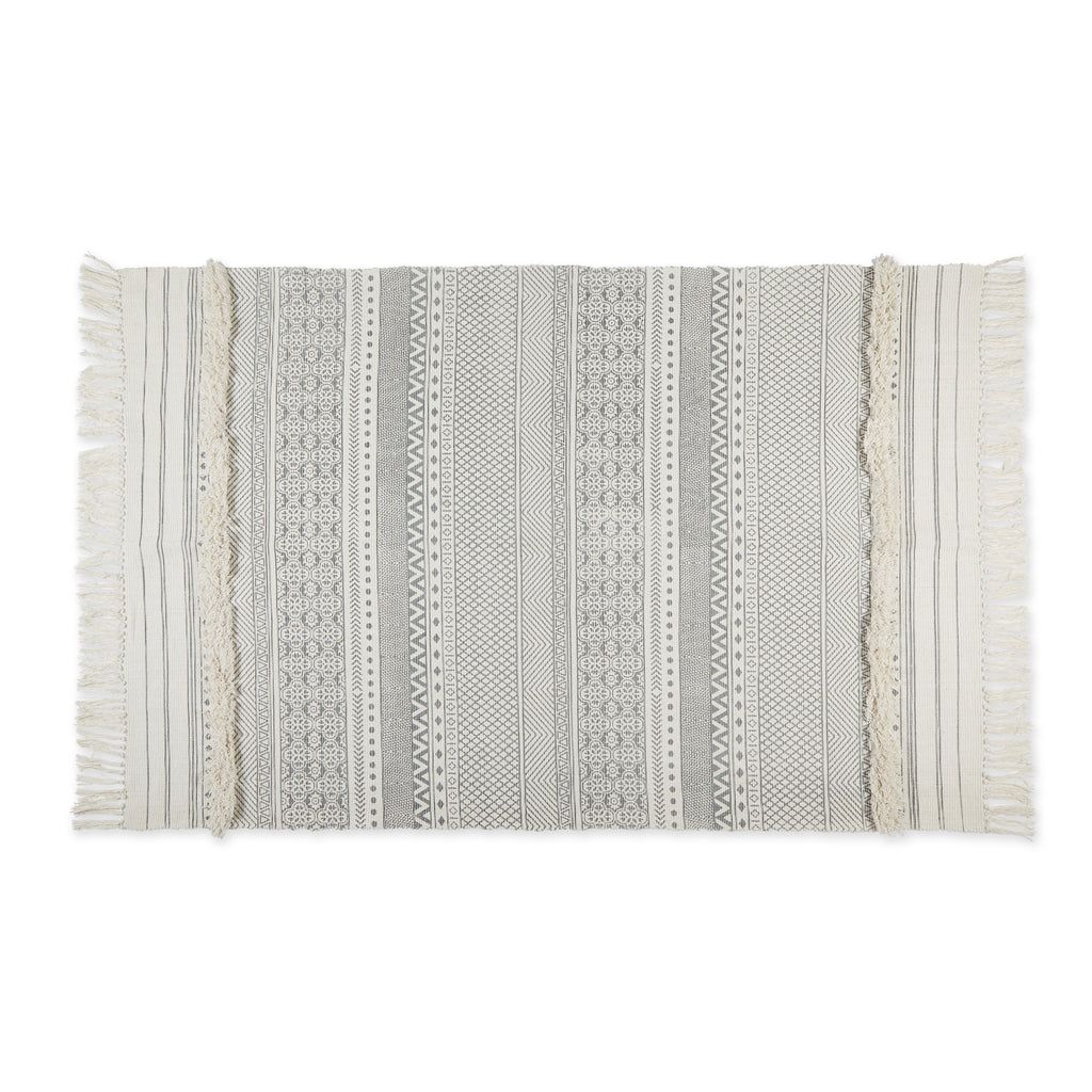Gray Printed Off-White Hand-Loomed Shag Rug 4X6 Ft