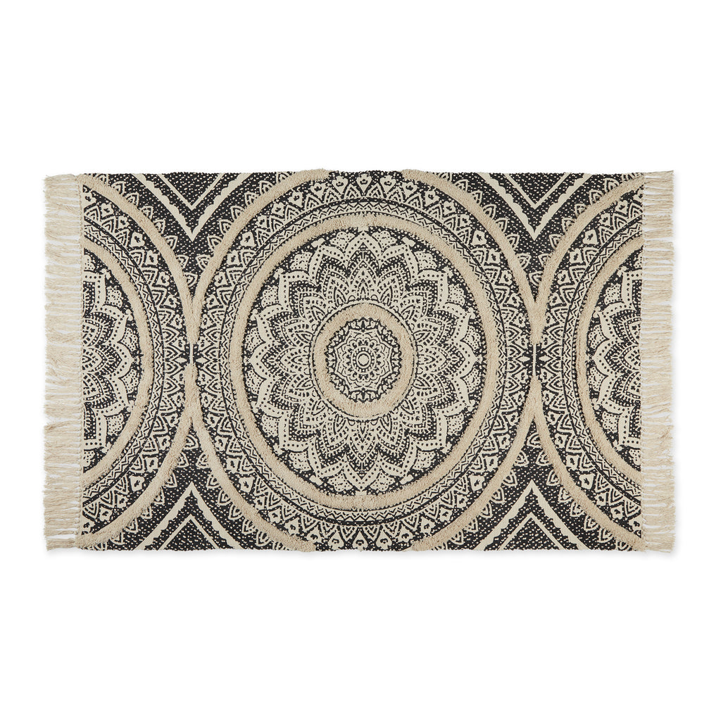 Black Printed Natural Hand-Loomed Shag Rug 4X6 Ft