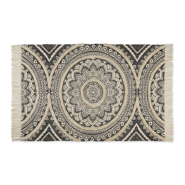 Black Printed Natural Hand-Loomed Shag Rug 4X6 Ft