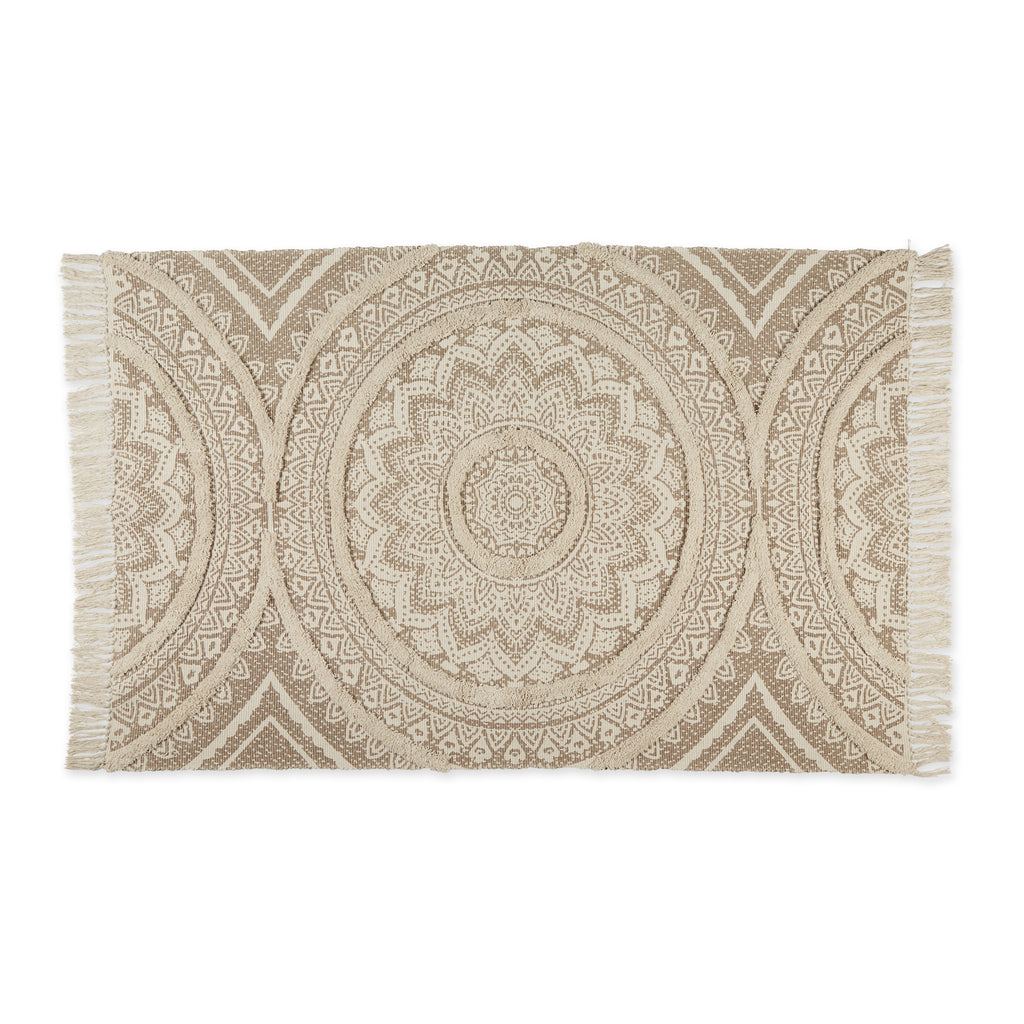 Stone Printed Natural Hand-Loomed Shag Rug 4X6 Ft