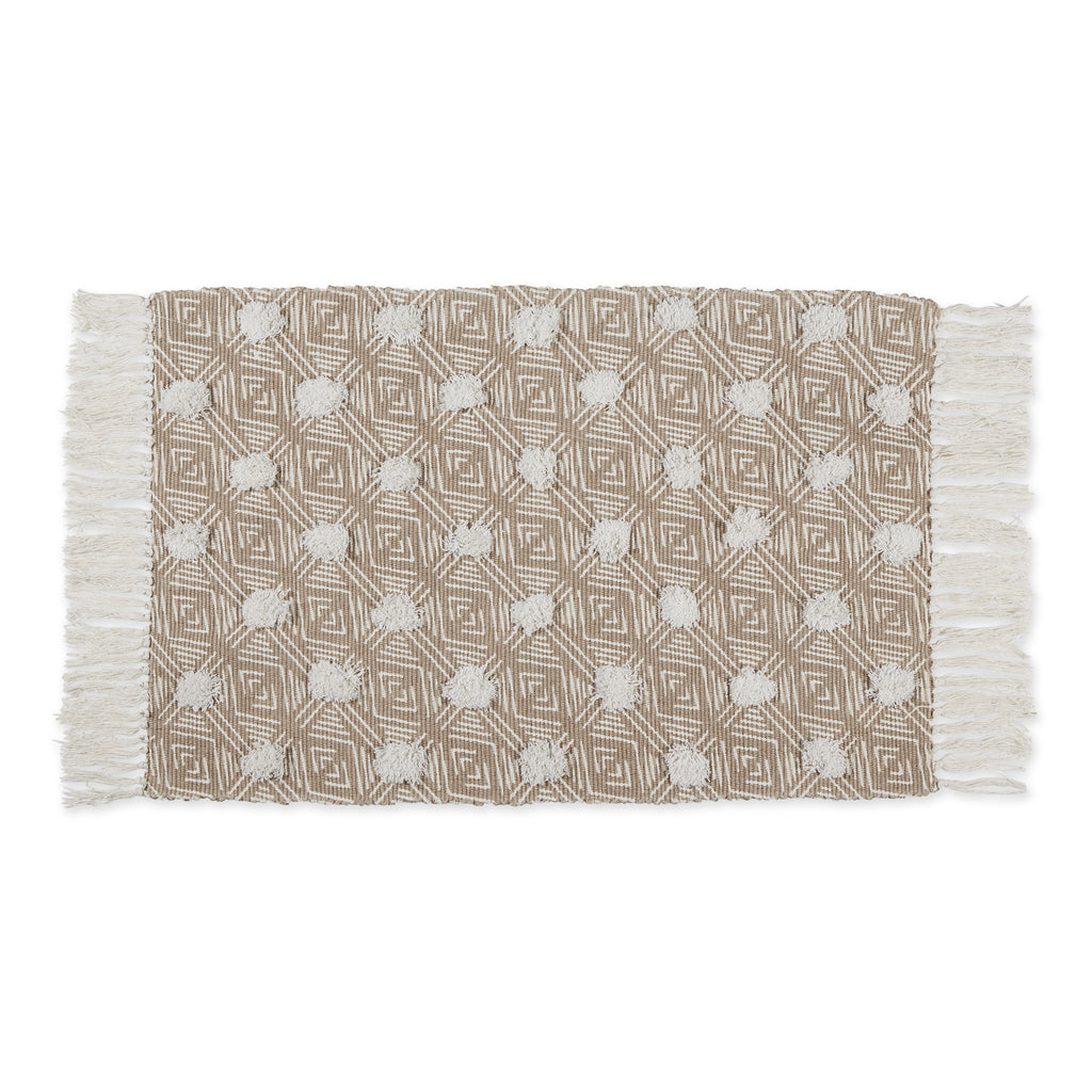 Stone Diamond Printed Off-White Hand-Loomed Shag Rug 2X3 Ft