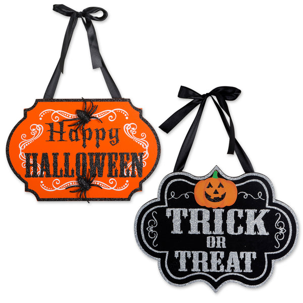 Trick Or Treat & Happy Halloween Hanging Signs Set of 2