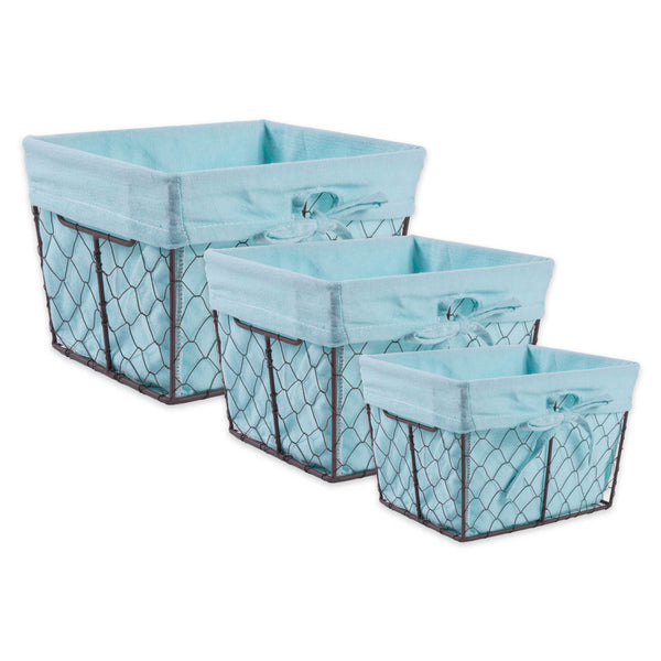 Assorted Rustic Bronze Chicken Wire Aqua Liner Basket Set of 3