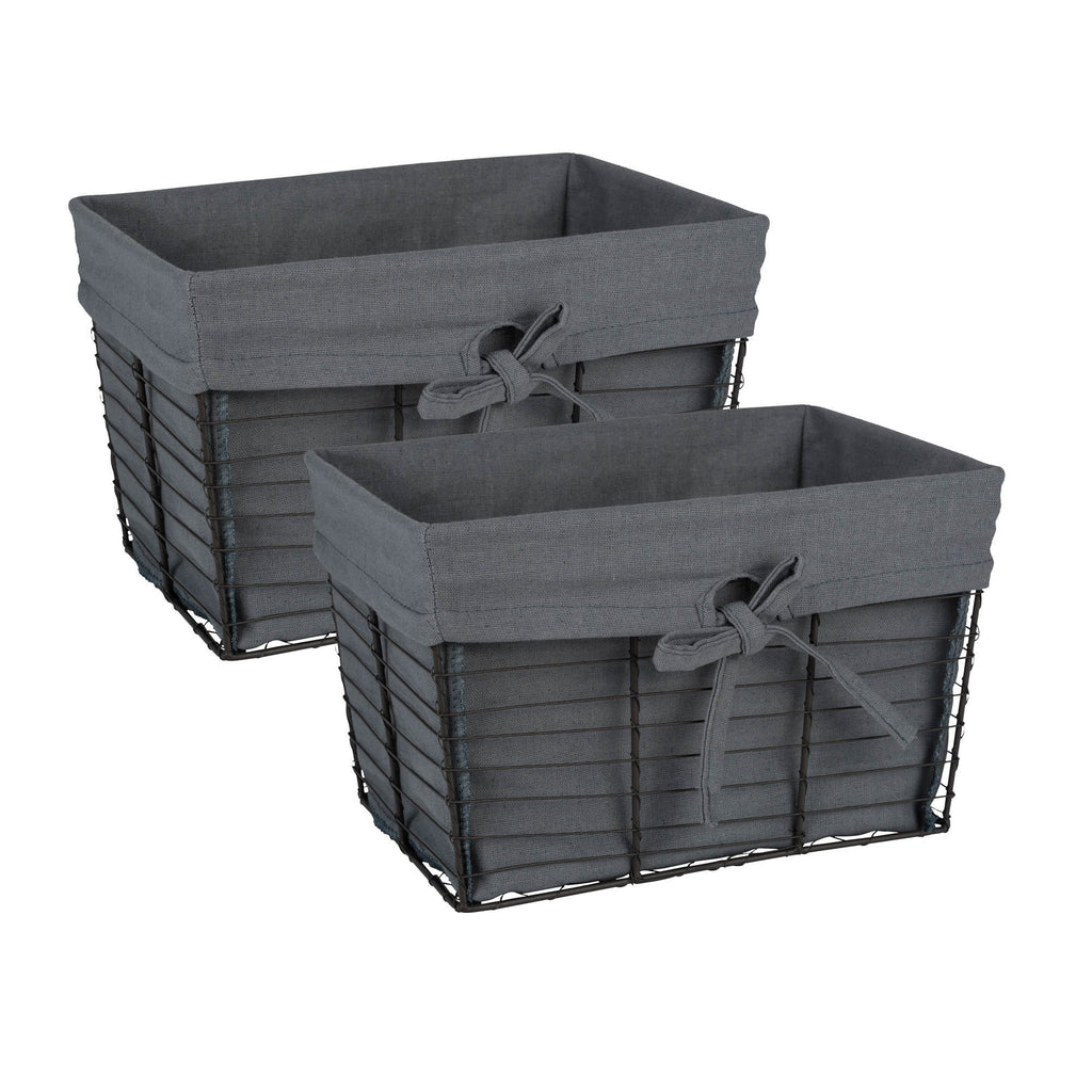 Medium Vintage Grey Wire Grey Liner Basket Set of 2