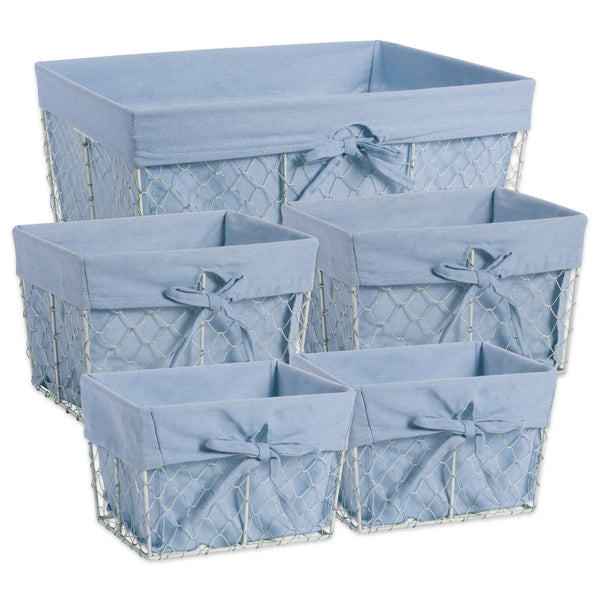 Assorted Antique White Chen Wire Denim Liner Basket Set of 5