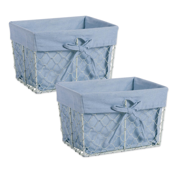 Medium Antique White Chicken Wire Washed Denim Liner Basket Set of 2