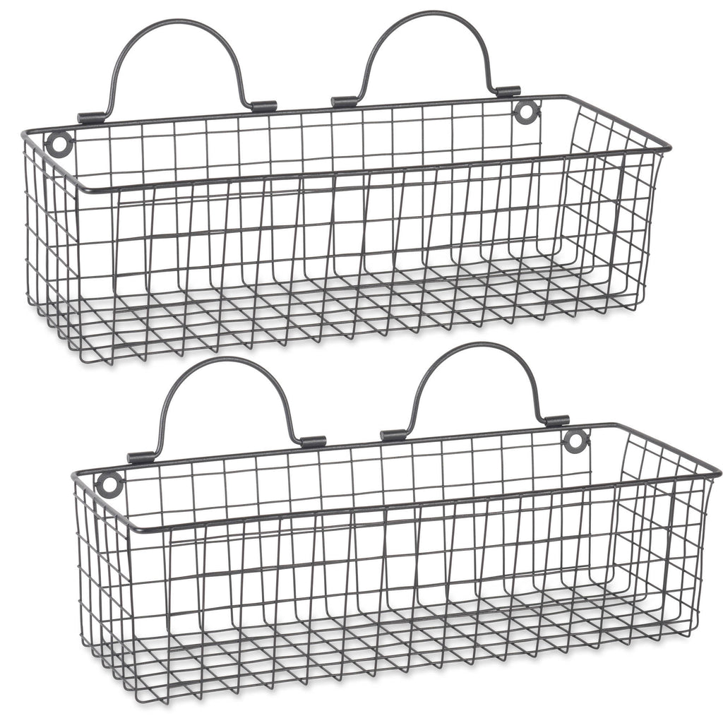 Farmhouse Vintage Décor, Wire Wall Basket, Medium, Black, 2 Piece