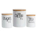 White Coffee, Sugar, Tea Ceramic Canister Set of 3