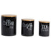 Black Coffee Sugar Tea Ceramic Canister Set of 3