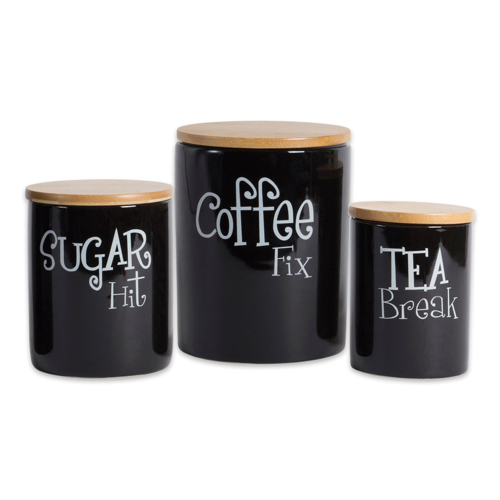 Black Coffee Sugar Tea Ceramic Canister Set of 3