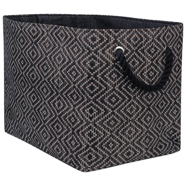 Paper Bin Diamond Basketweave Stone/Black Rectangle Large 17 x 12 x 12