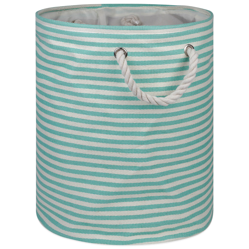 Pinstripe Aqua Round Medium Paper Bin