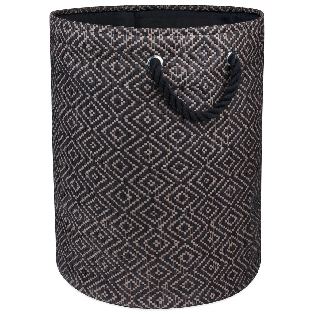 Paper Bin Diamond Basketweave Stone/Black Round Large