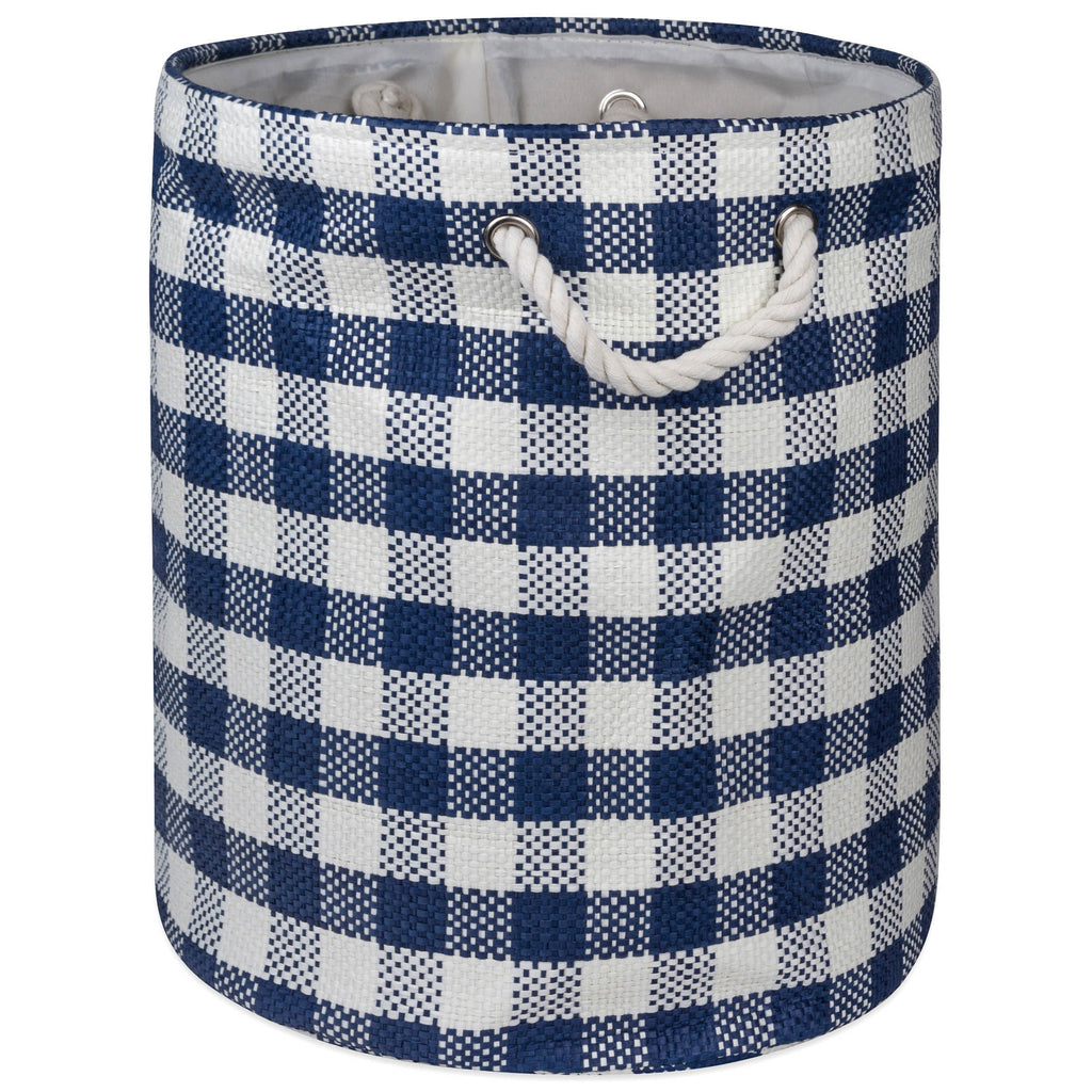 Checkers Navy Round Medium Paper Bin