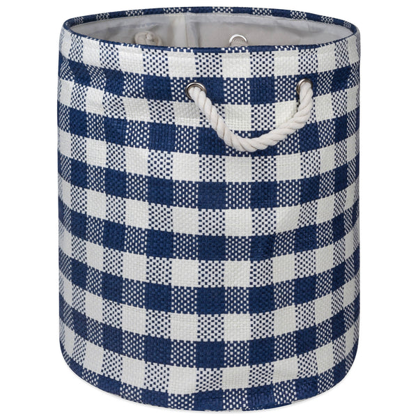 Checkers Navy Round Medium Paper Bin