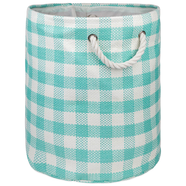 Checkers Aqua Round Medium Paper Bin