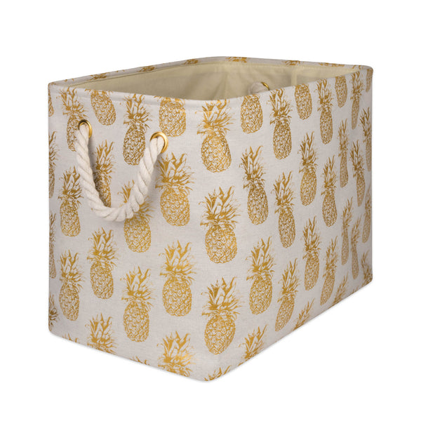 Polyester Bin Pineapple Gold Rectangle Large 17.5 x 12 x 15