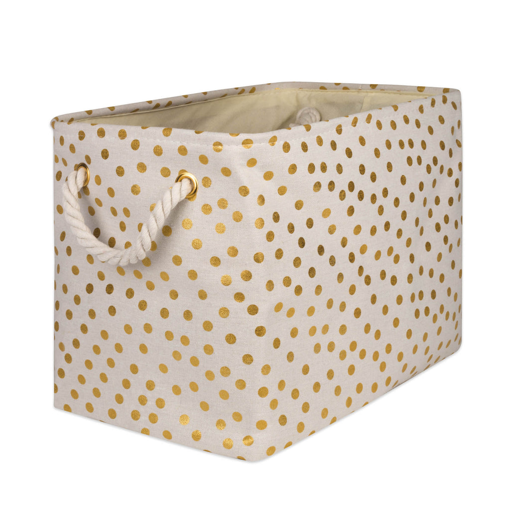 Polyester Bin Dots Gold Rectangle Large 17.5 x 12 x 15