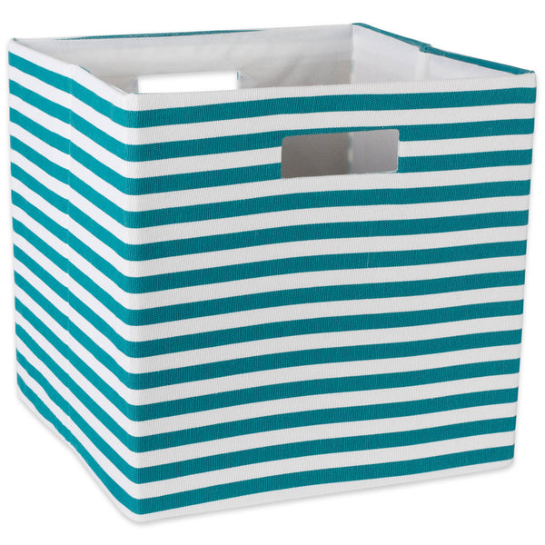 Polyester Cube Pinstripe Teal Square 13 x 13 x 13