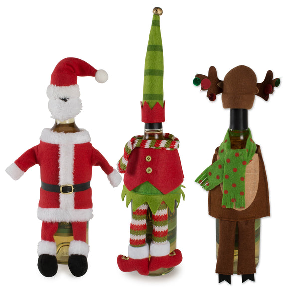 Santa, Reindeer, And Elf Wine Bottle Outfits Set of 3