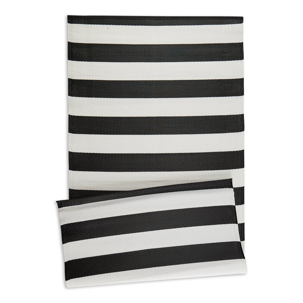 Black/White Stripe Outdoor Floor Runner 3X6 Ft