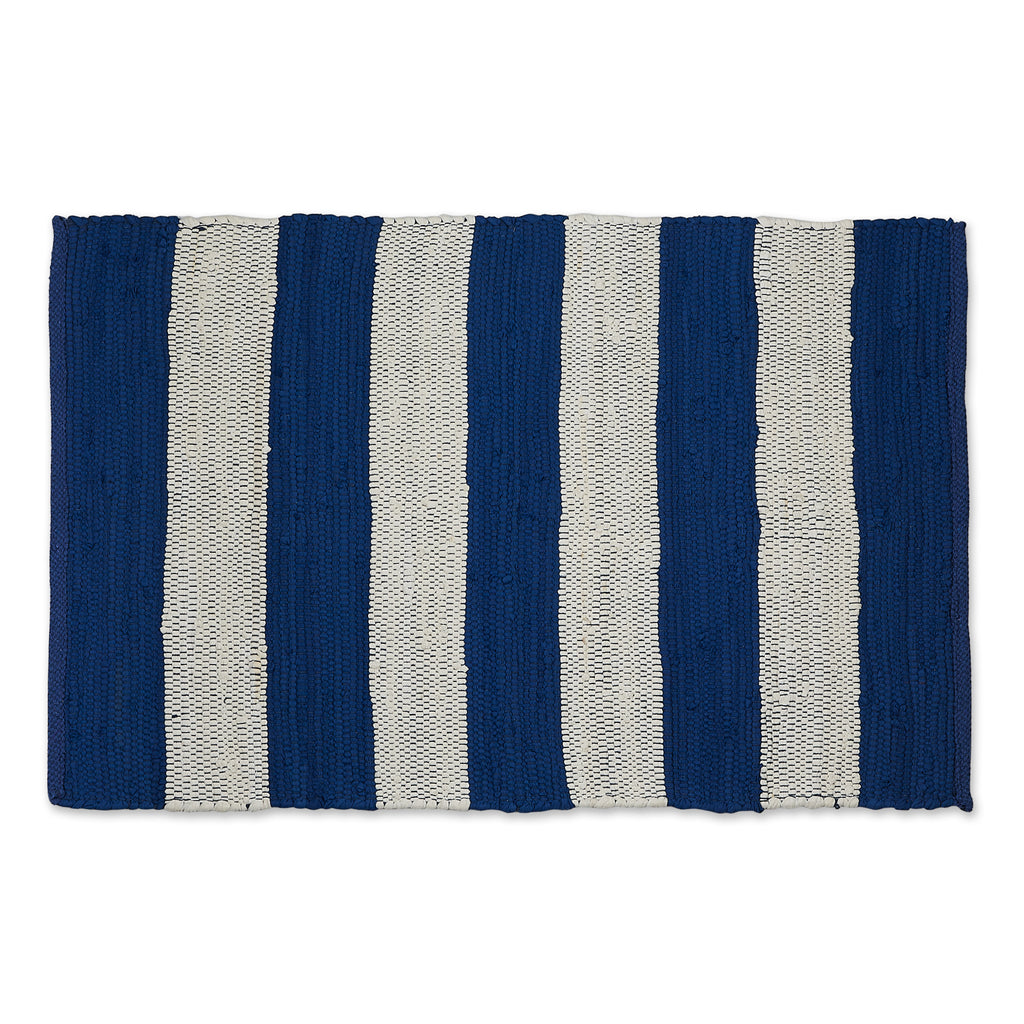 Navy/White Stripe Rag Rug 2X3Ft