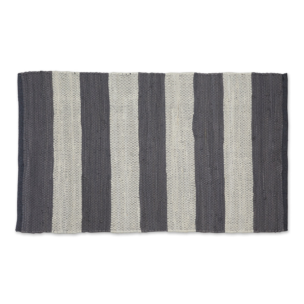 Gray/White Stripe Rag Rug 2X3Ft