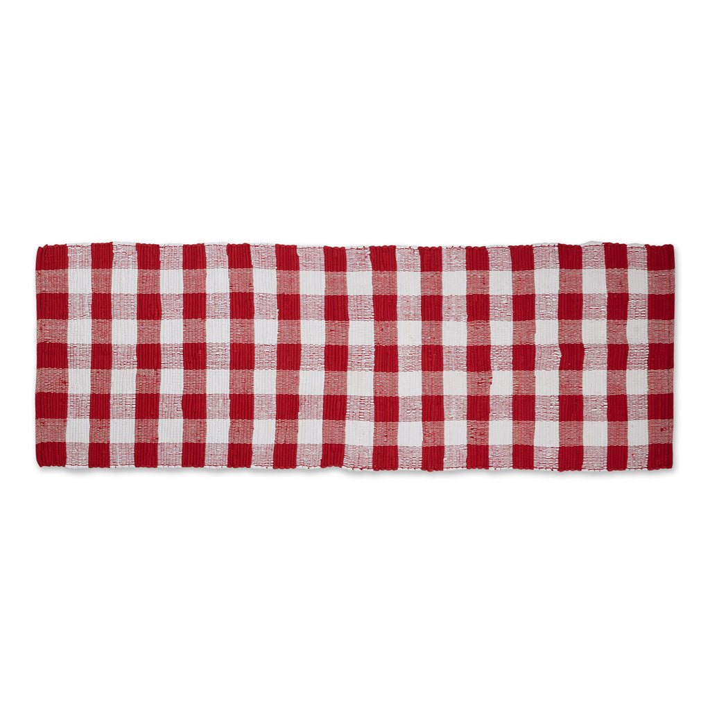 Red & White Buffalo Check Rag Rug 2Ft 3Inx6Ft