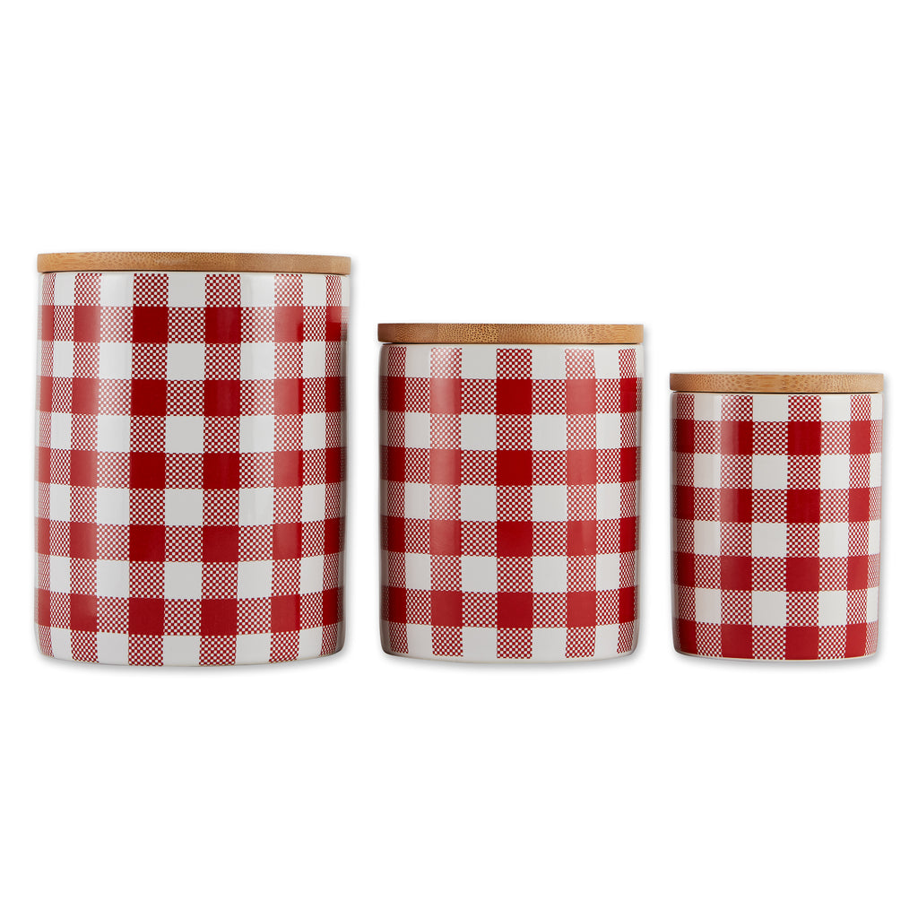 Red & White Buffalo Check Ceramic Canister Set