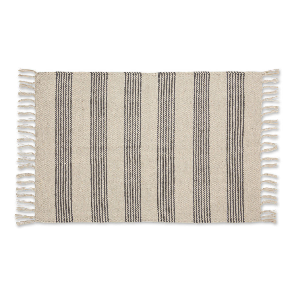 Gray Ticking Stripe Hand-Loomed Rug 2X3 Ft