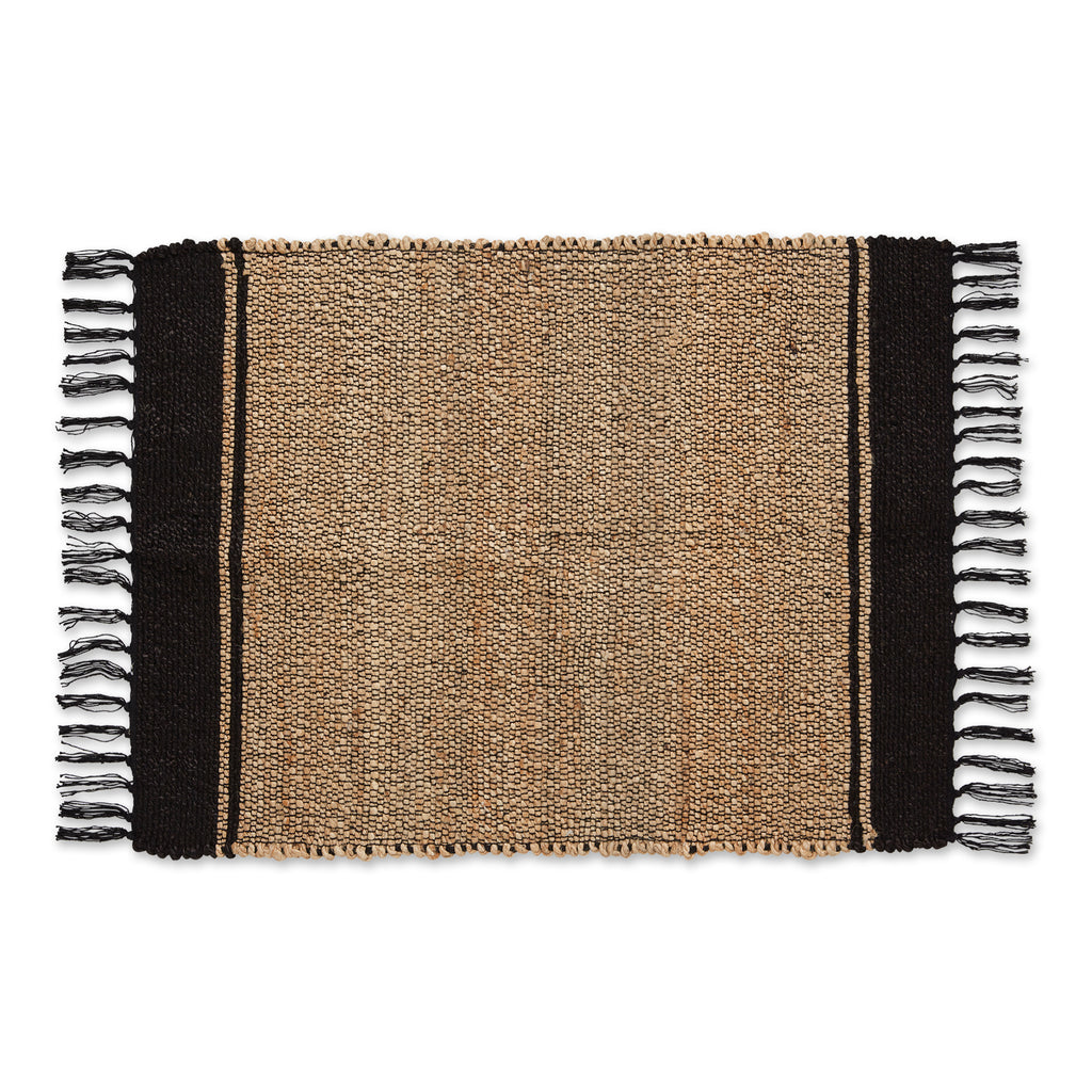 Black With Natural Jute Stripes Hand-Loomed Rug 2X3 Ft