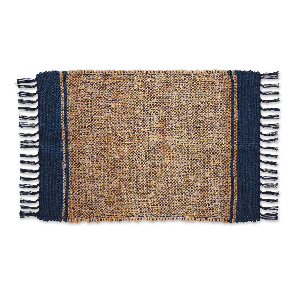 French Blue With Natural Jute Stripes Hand-Loomed Rug 2X3 Ft