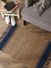 French Blue With Natural Jute Stripes Hand-Loomed Rug 2X3 Ft