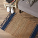 French Blue With Natural Jute Stripes Hand-Loomed Rug 2X3 Ft