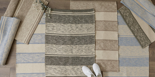 Stonewash Blue Variegated Stripe Recycled Yarn Rug 2X3 Ft set of 2 ...