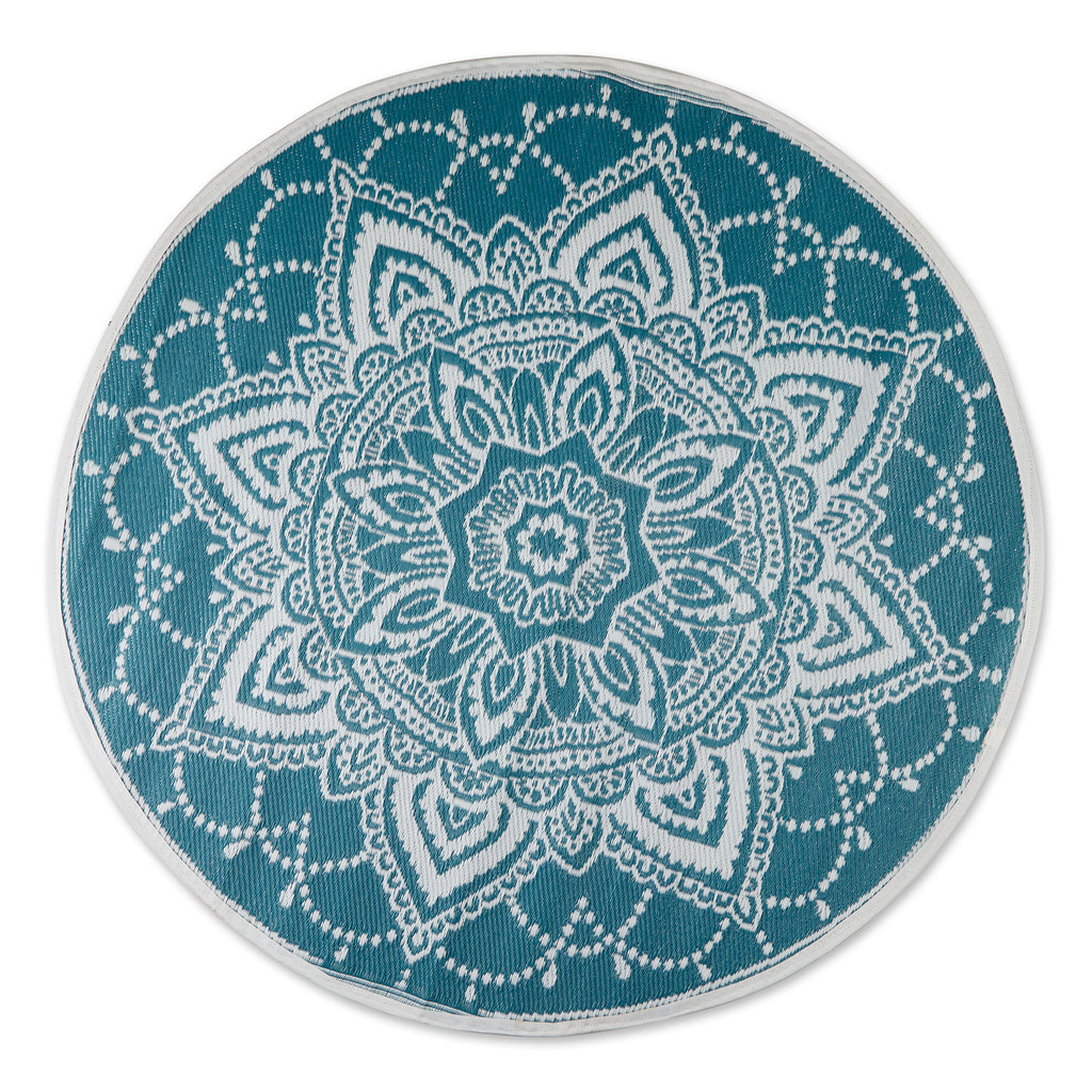 Storm Blue Boho Floral Outdoor Rug 5 Ft Round