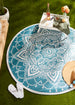 Storm Blue Boho Floral Outdoor Rug 5 Ft Round