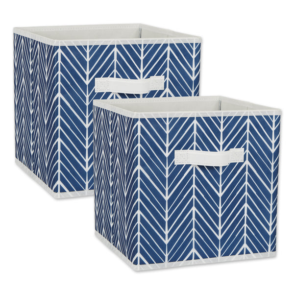 Nonwoven Polyester Cube Herringbone Nautical Blue Square 11 x 11 x 11 Set of 2