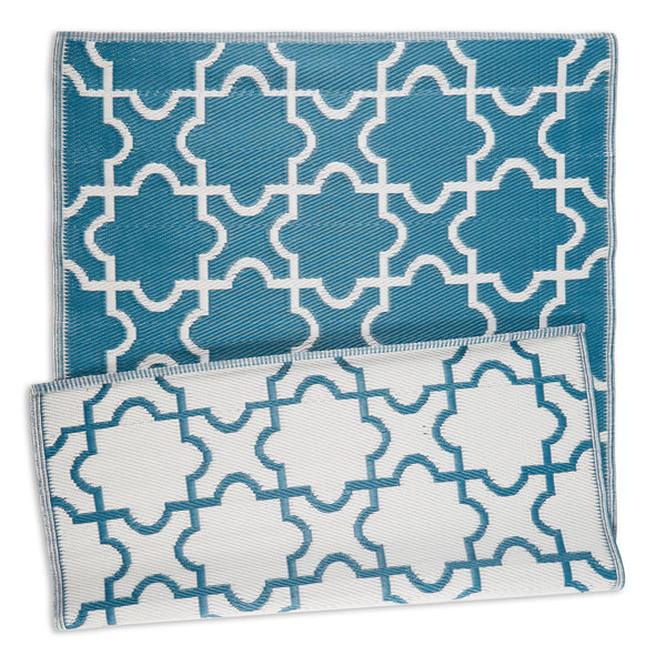 Storm Blue & White Lattice Outdoor Rug 4X6 Ft