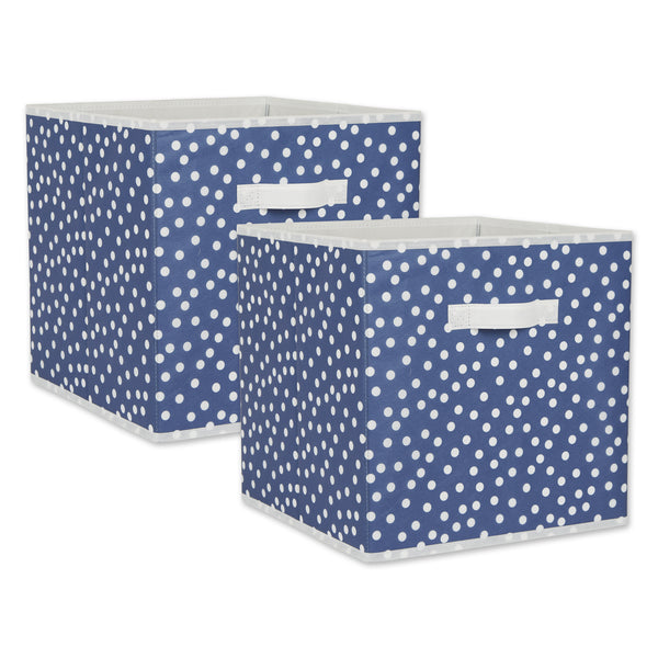 Nonwoven Polyester Cube Small Dots French Blue/White Square 13 x 13 x 13 Set of 2