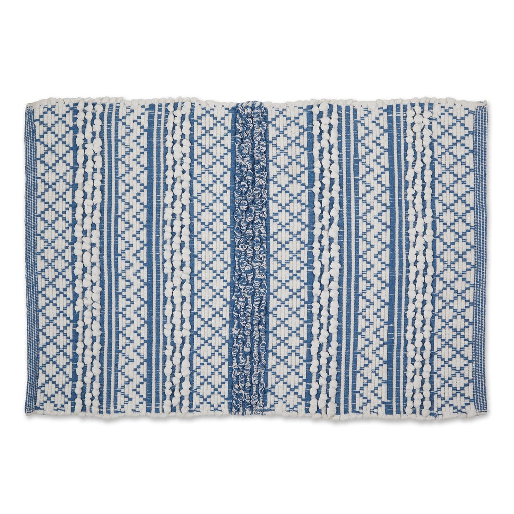 Stonewash Blue & White Hand-Loomed Paper Chindi Rug 2X3 Ft