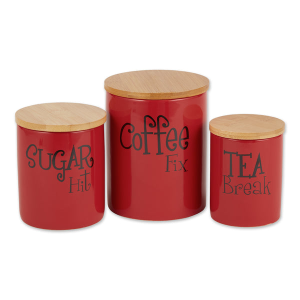 Red Coffee/Sugar/Tea Ceramic Canister Set