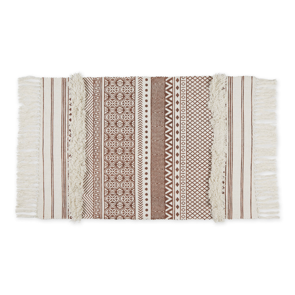 Cinnamon Printed Off-White Hand-Loomed Shag Rug 2X3 Ft